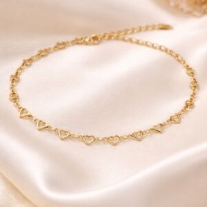 Heart Anklet Ankle Bracelet Adjustable 9” + 2”  Extender 18K Gold Plated Dainty